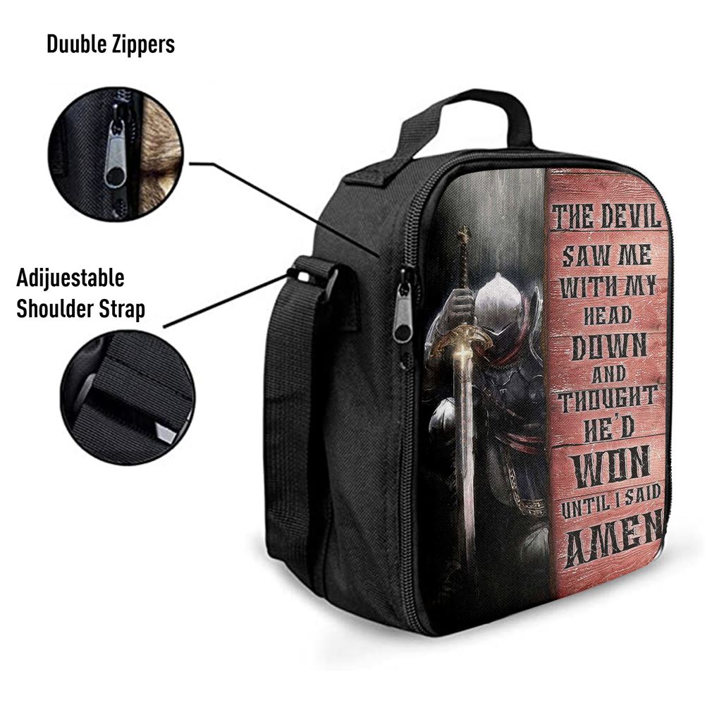 Warrior The Devil Thought He'd Won Until I Said Amen Lunch Bag For Men And Women, Spiritual Christian Lunch Box For School, Work