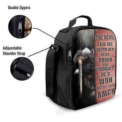 Warrior The Devil Thought He'd Won Until I Said Amen Lunch Bag For Men And Women, Spiritual Christian Lunch Box For School, Work