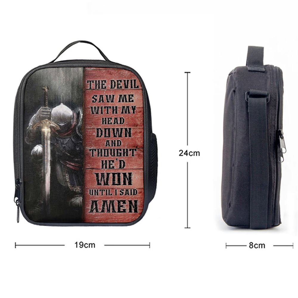 Warrior The Devil Thought He'd Won Until I Said Amen Lunch Bag For Men And Women, Spiritual Christian Lunch Box For School, Work
