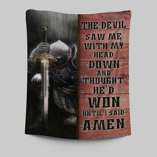 Warrior The Devil Thought He'd Won Until I Said Amen Tapestry Art - Christian Art - Bible Verse Wall Art - Religious Home Decor
