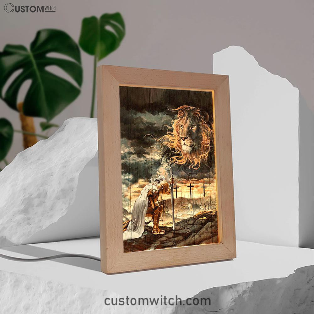 Warrior Women And Lion Of Judah Frame Lamp Art - Christian Night Light - Bible Verse Wooden Lamp