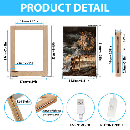 Warrior Women And Lion Of Judah Frame Lamp Art - Christian Night Light - Bible Verse Wooden Lamp