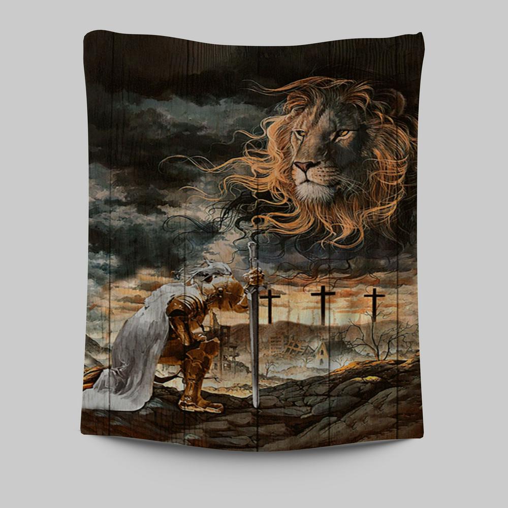 Warrior Women And Lion Of Judah Tapestry Wall Art - Christian Tapestries Prints - Bible Verse Tapestry Art