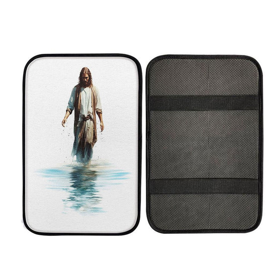 Water Color Jesus Walking On The Water Car Center Console Cover, Bible Verse Car Interior Accessories