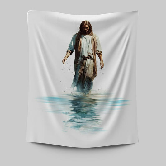 Water Color Jesus Walking On The Water Tapestry Prints - Jesus Tapestry Art - Christian Wall Art Decor
