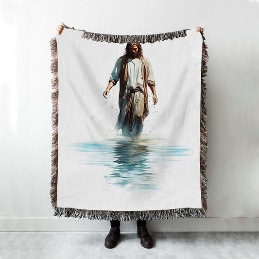 Water Color Jesus Walking On The Water Woven Blanket Prints - Jesus Woven Blanket Art - Christian Throw Blanket Decor