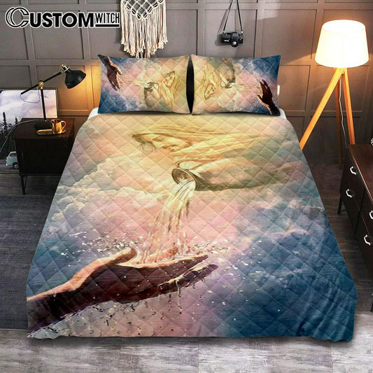 Water Of Life Jesus Quilt Bedding Set Prints - Jesus Christ Quilt Bedding Set Art - Christian Cover Twin Bedding Decor