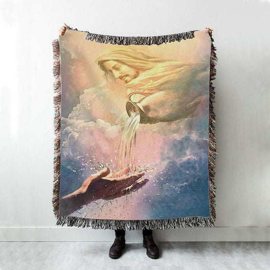 Water Of Life Jesus Woven Blanket Prints - Jesus Christ Woven Blanket Art - Christian Boho Blanket
