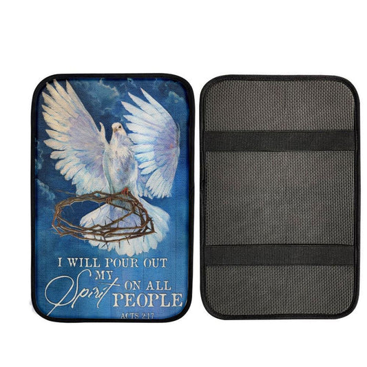 Watercolor Dove, Crown Of Thorn, I Will Pour Out My Spirit On All People Car Center Console Cover, Car Armrest Pad, Christian Gift
