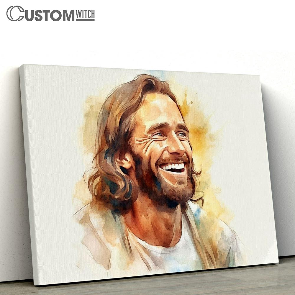 Watercolor Jesus Christ Laughing Canvas Prints - Jesus Christ Picture - Jesus Canvas Art