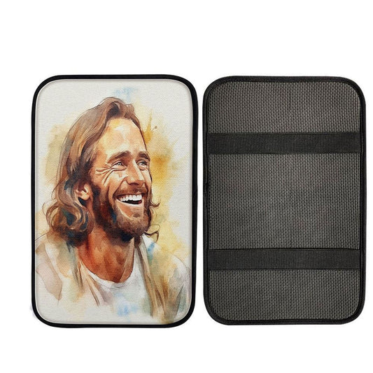 Watercolor Jesus Laughing Car Center Console Cover, Bible Verse Car Interior Accessories