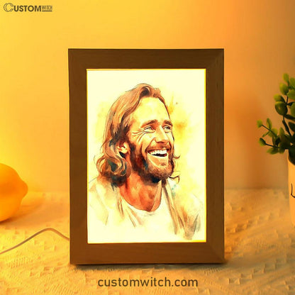 Watercolor Jesus Laughing Frame Lamp Prints - Jesus Frame Lamp Art - Christian Art Decor