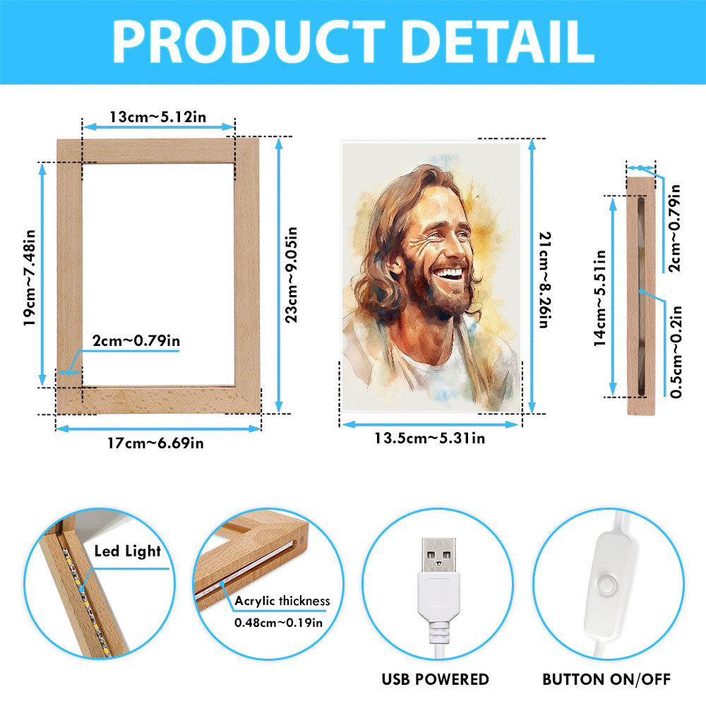 Watercolor Jesus Laughing Frame Lamp Prints - Jesus Frame Lamp Art - Christian Art Decor
