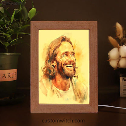 Watercolor Jesus Laughing Frame Lamp Prints - Jesus Frame Lamp Art - Christian Art Decor