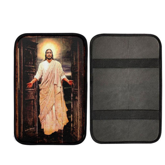 Watercolor Jesus Painting, Infinite Halo Car Center Console Cover, Car Armrest Pad, Christian Gift, Armrest Box Mat