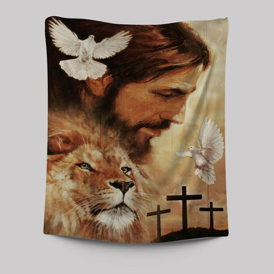 Watercolor Jesus Painting Lion Drawing Dove Tapestry