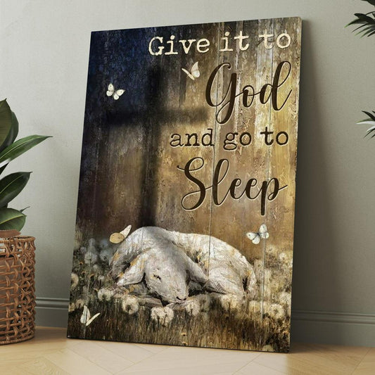 Watercolor Lamb Of God, Dandelion Field, Cross, Give It To God And Go To Sleep Canvas, Christmas Gift for Christian
