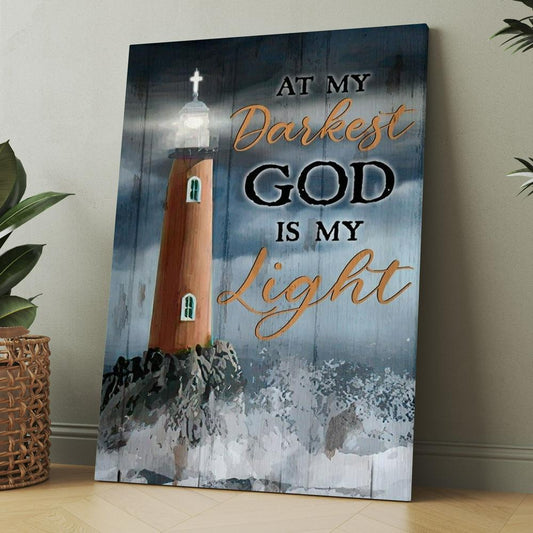 Watercolor Lighthouse, Stunning Ocean, At My Darkest God Is My Light Canvas, Christmas Gift for Christian