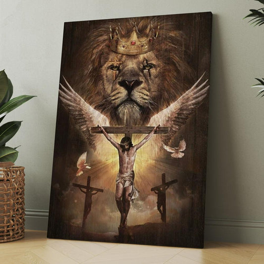 Watercolor Lion Jesus On Cross Canvas, Christmas Gift for Christian