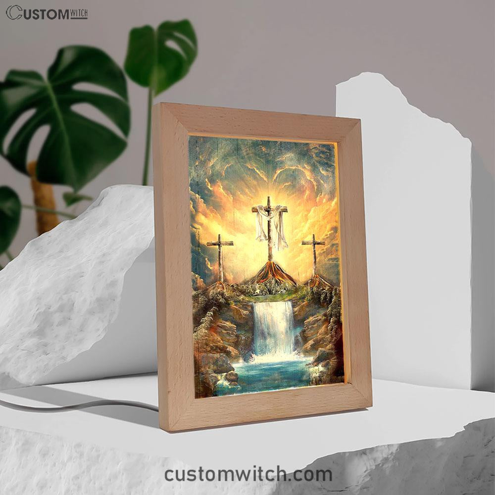 Waterfall Painting Light From Heaven The Three Crosses Frame Lamp Art - Christian Art - Bible Verse Art - Religious Home Decor