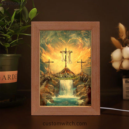 Waterfall Painting Light From Heaven The Three Crosses Frame Lamp Art - Christian Art - Bible Verse Art - Religious Home Decor