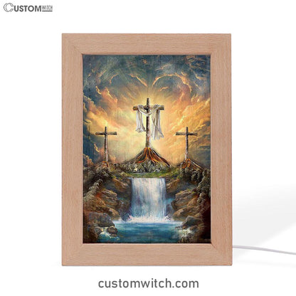 Waterfall Painting Light From Heaven The Three Crosses Frame Lamp Art - Christian Art - Bible Verse Art - Religious Home Decor