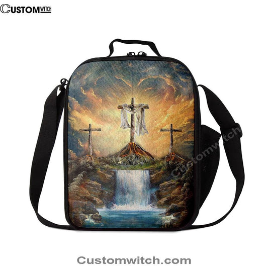Waterfall Painting Light From Heaven The Three Crosses Lunch Bag For Men And Women, Spiritual Christian Lunch Box For School, Work