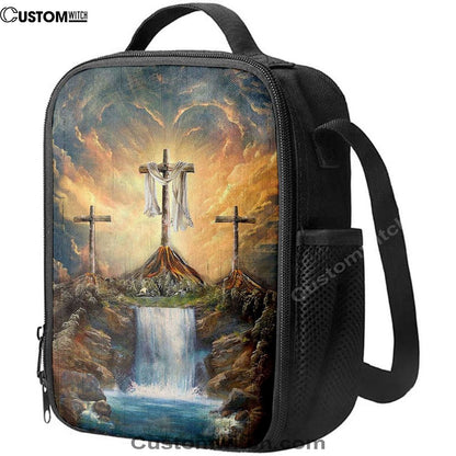 Waterfall Painting Light From Heaven The Three Crosses Lunch Bag For Men And Women, Spiritual Christian Lunch Box For School, Work