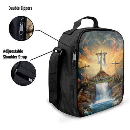 Waterfall Painting Light From Heaven The Three Crosses Lunch Bag For Men And Women, Spiritual Christian Lunch Box For School, Work