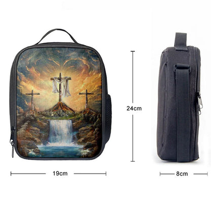 Waterfall Painting Light From Heaven The Three Crosses Lunch Bag For Men And Women, Spiritual Christian Lunch Box For School, Work