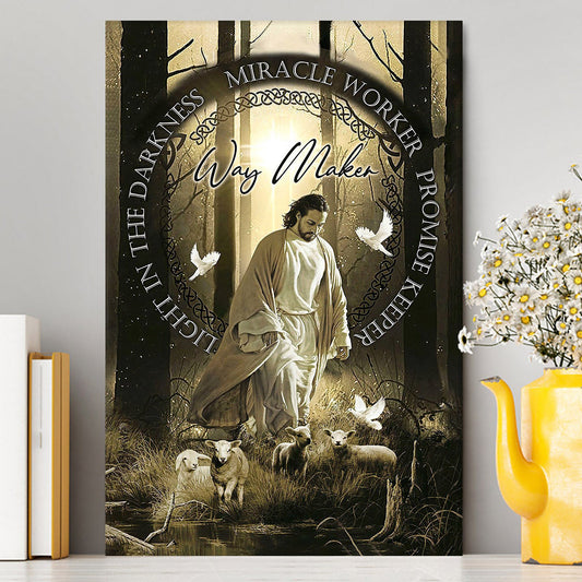 Way Maker Jesus & Lambs Canvas Wall Art - Jesus Canvas Pictures - Christian Canvas Wall Art