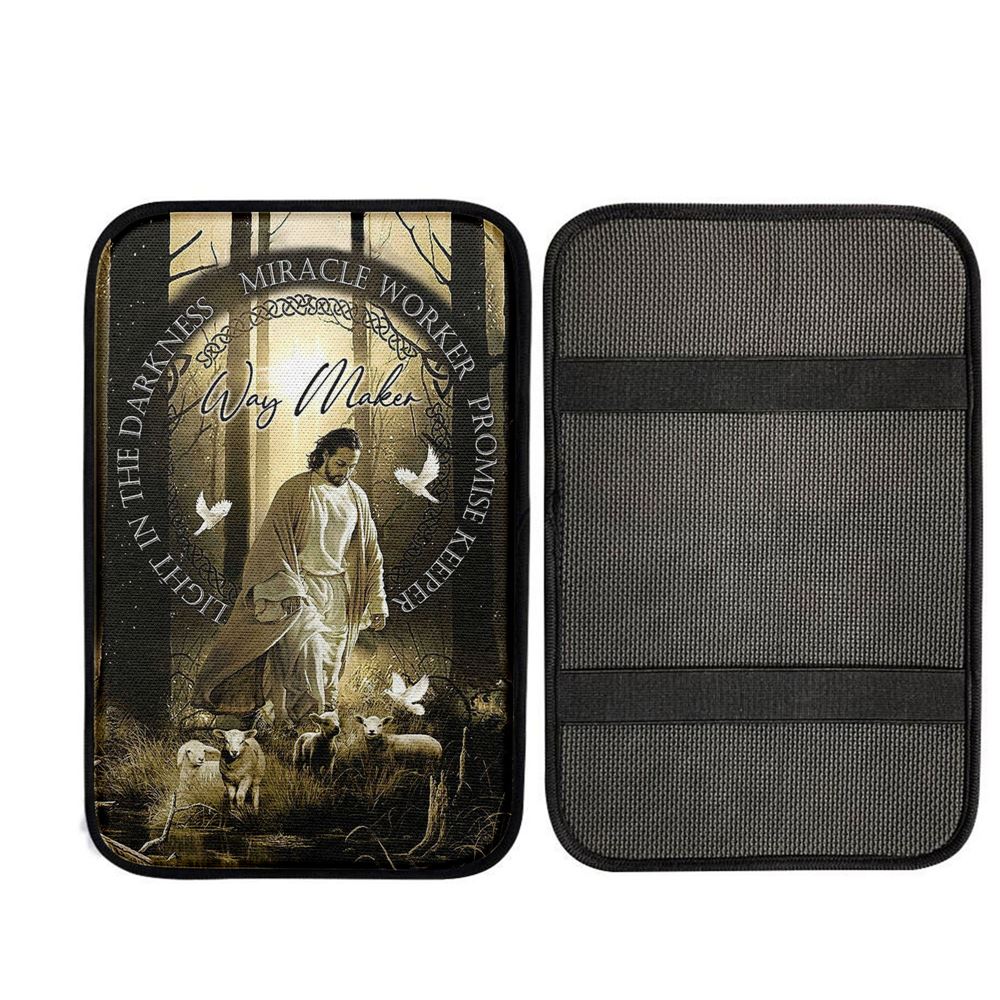 Way Maker Jesus & Lambs Car Center Console Cover, Religious Car Interior Accessories