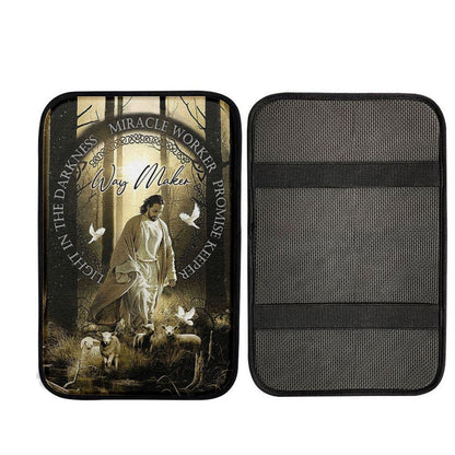 Way Maker Jesus & Lambs Car Center Console Cover, Religious Car Interior Accessories