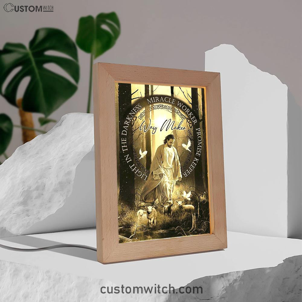 Way Maker Jesus & Lambs Frame Lamp Art - Jesus Frame Lamp Pictures - Christian Night Light
