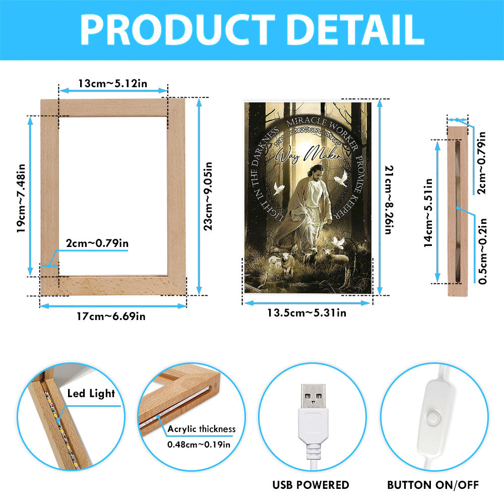Way Maker Jesus & Lambs Frame Lamp Art - Jesus Frame Lamp Pictures - Christian Night Light