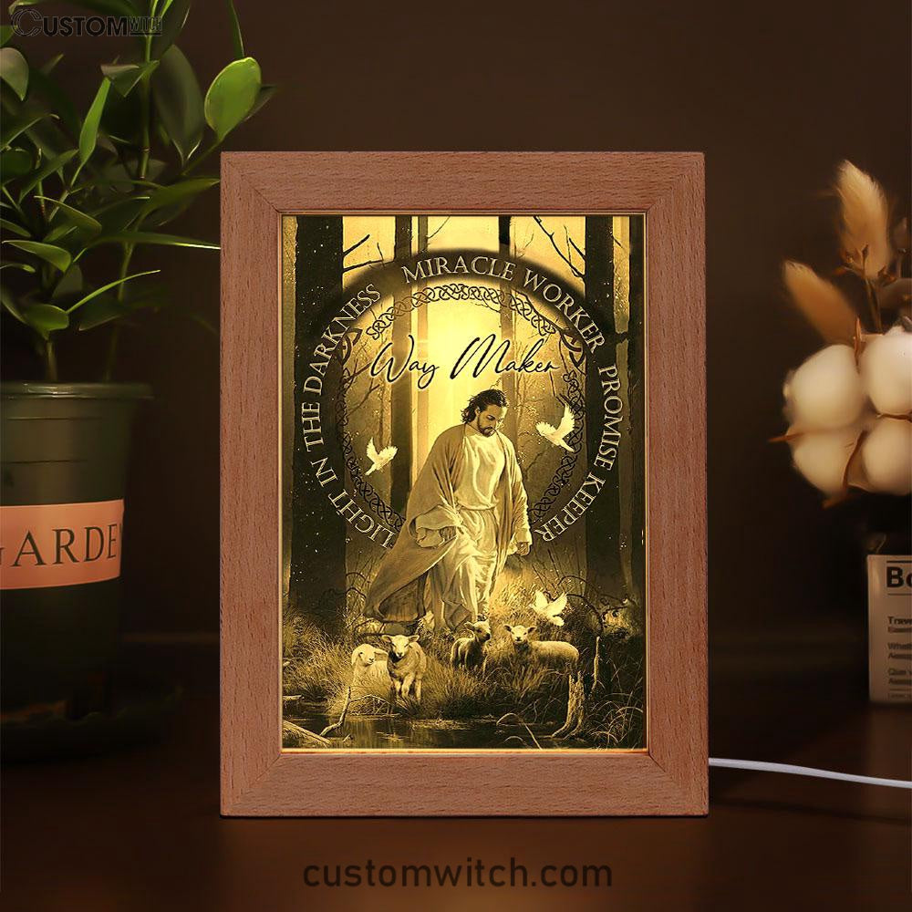 Way Maker Jesus & Lambs Frame Lamp Art - Jesus Frame Lamp Pictures - Christian Night Light