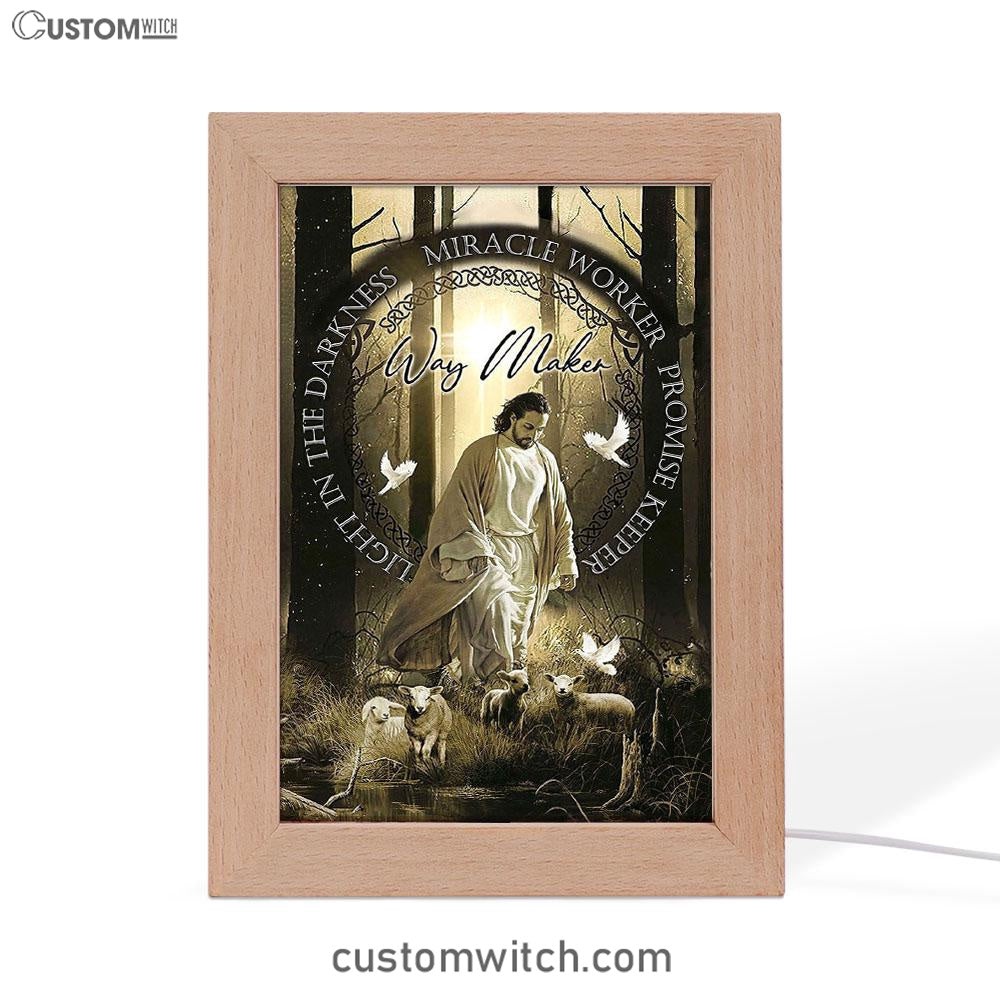 Way Maker Jesus & Lambs Frame Lamp Art - Jesus Frame Lamp Pictures - Christian Night Light
