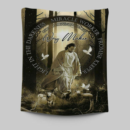Way Maker Jesus & Lambs Tapestry Wall Art - Jesus Tapestry Pictures - Christian Tapestries Wall Art