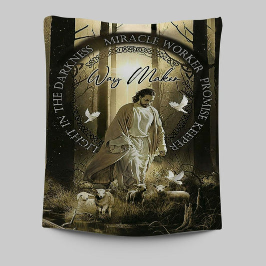 Way Maker Jesus & Lambs Tapestry Wall Art - Jesus Tapestry Pictures - Christian Tapestries Wall Art