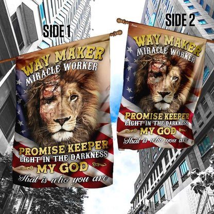 Way Maker Miracle Worker Jesus And Lion House Flag, Outdoor Religious Flags, Christian Flag, Scripture Flag, Garden Banner