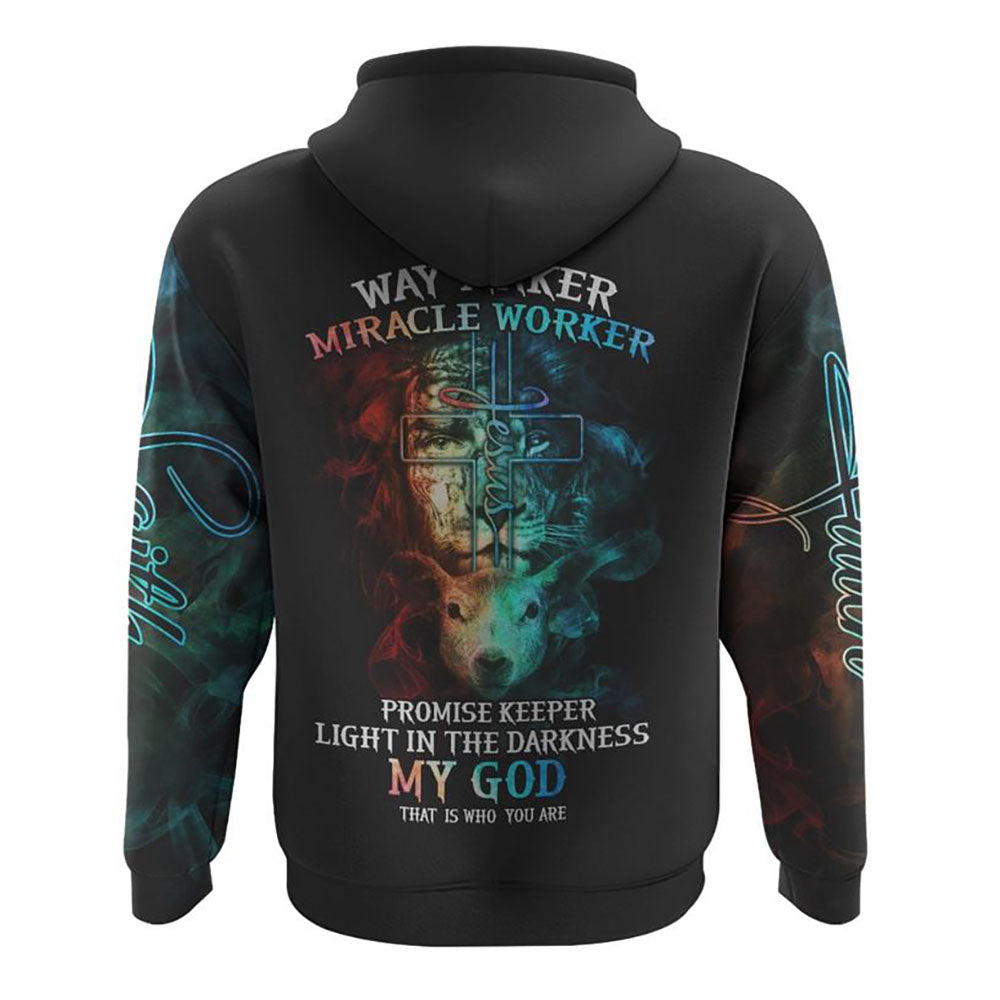 Way Maker Miracle Worker Jesus Lion Lamb All Over Print 3D Hoodie, Christian Hoodie, Christian Sweatshirt, Bible Verse Shirt