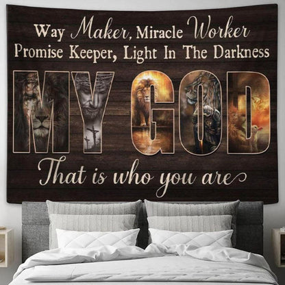 Way Maker Miracle Worker Jesus Lion Of Judah Tapestry Wall Art Print - Christian Wall Decor