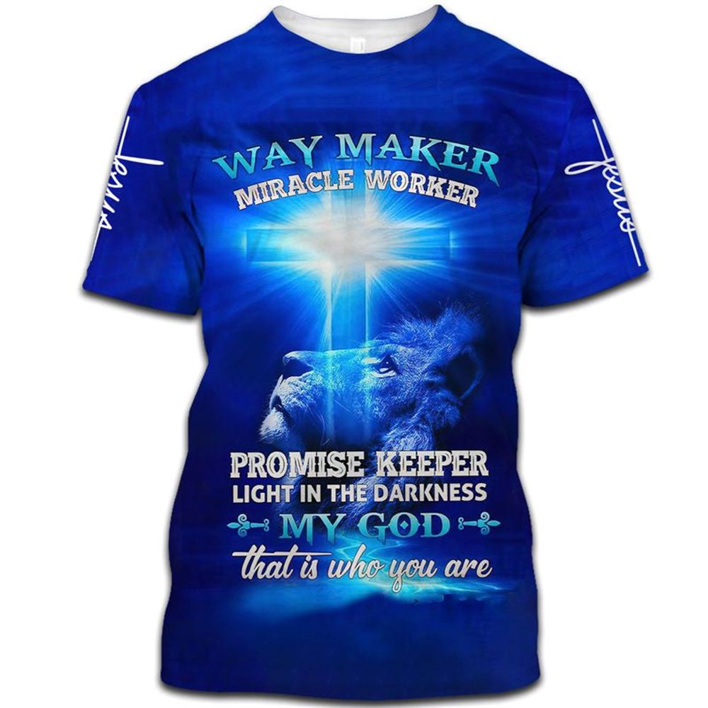 Way Maker Miracle Worker Lion Cross 1 All Over Print 3D T Shirt For Men And Women, Christian T-Shirt, Faith Shirt