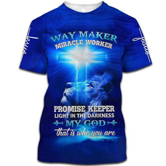 Way Maker Miracle Worker Lion Cross 1 All Over Print 3D T Shirt For Men And Women, Christian T-Shirt, Faith Shirt