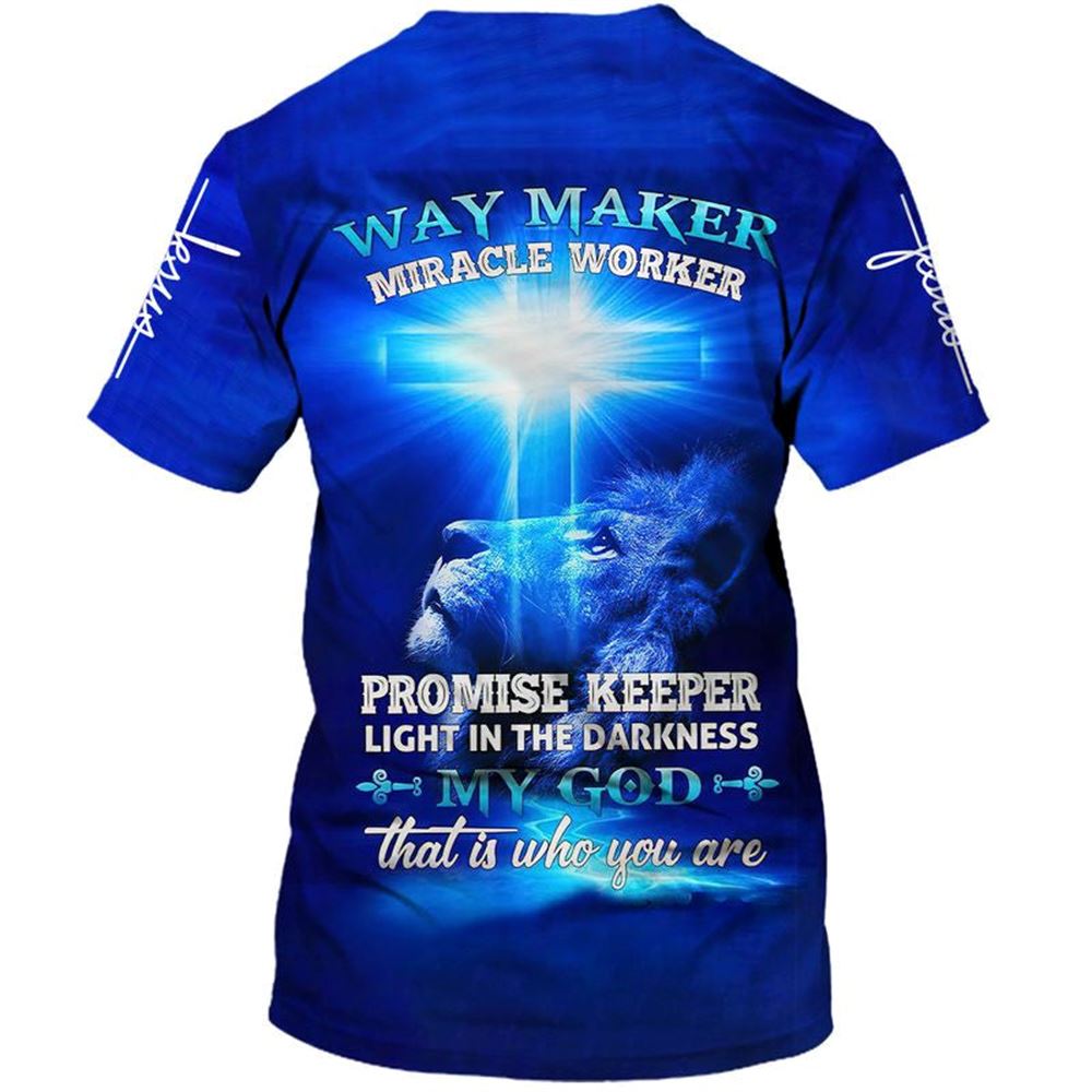Way Maker Miracle Worker Lion Cross 1 All Over Print 3D T Shirt For Men And Women, Christian T-Shirt, Faith Shirt