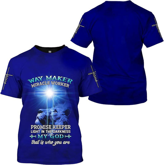 Way Maker Miracle Worker Lion Cross 2 All Over Print 3D T Shirt For Men And Women, Christian T-Shirt, Faith Shirt