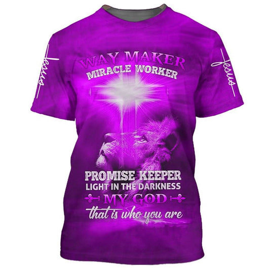 Way Maker Miracle Worker Lion Cross All Over Print 3D T Shirt For Men And Women, Christian T-Shirt, Faith Shirt