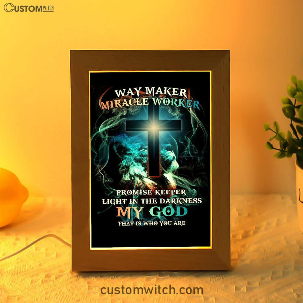 Way Maker Miracle Worker Lion & Cross Frame Lamp Art - Christian Frame Lamp - Religious Gifts Night Light