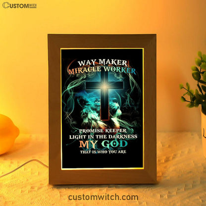 Way Maker Miracle Worker Lion & Cross Frame Lamp Art - Christian Frame Lamp - Religious Gifts Night Light