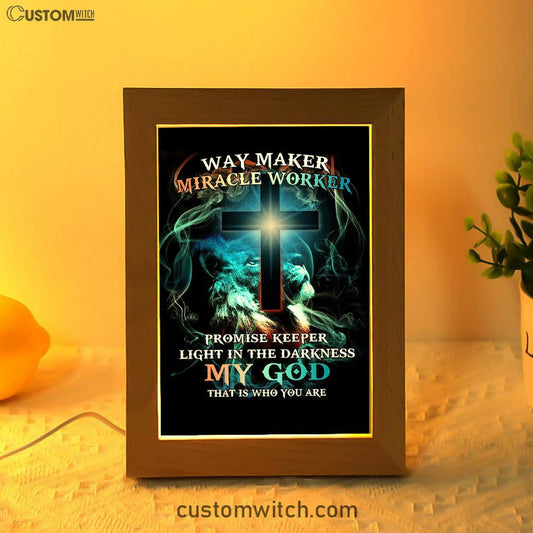 Way Maker Miracle Worker Lion & Cross Frame Lamp Art - Christian Frame Lamp - Religious Gifts Night Light